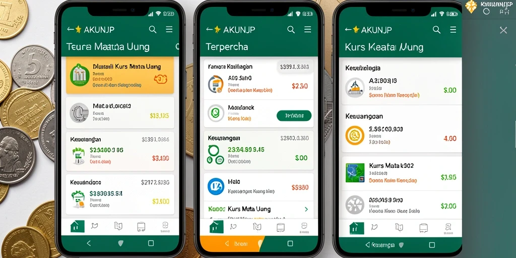 Screenshot utama AKUNJP menampilkan antarmuka aplikasi Kurs Mata Uang.