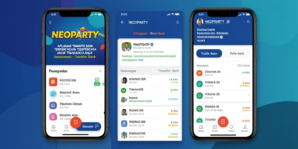 Antarmuka aplikasi NEOPARTY yang memudahkan proses transfer bank.
